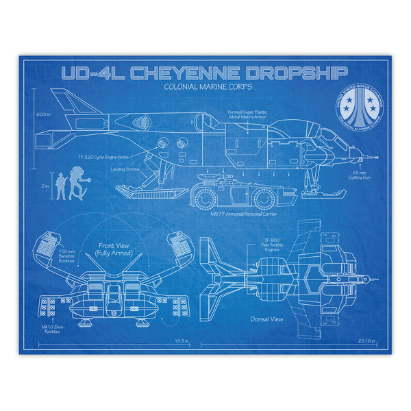 Aliens - UD-4L Cheyenne Dropship - Blueprint Style Print - 8x10 inches