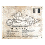 Da Vinci Style Illustration - Renault FT-17 Light Tank Schematic Print - 8x10