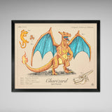Charizard - Vintage Style Pokemon Print - 8x10 or 16x20 inches
