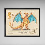 Charizard - Vintage Style Pokemon Print - 8x10 or 16x20 inches