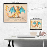Charizard - Vintage Style Pokemon Print - 8x10 or 16x20 inches