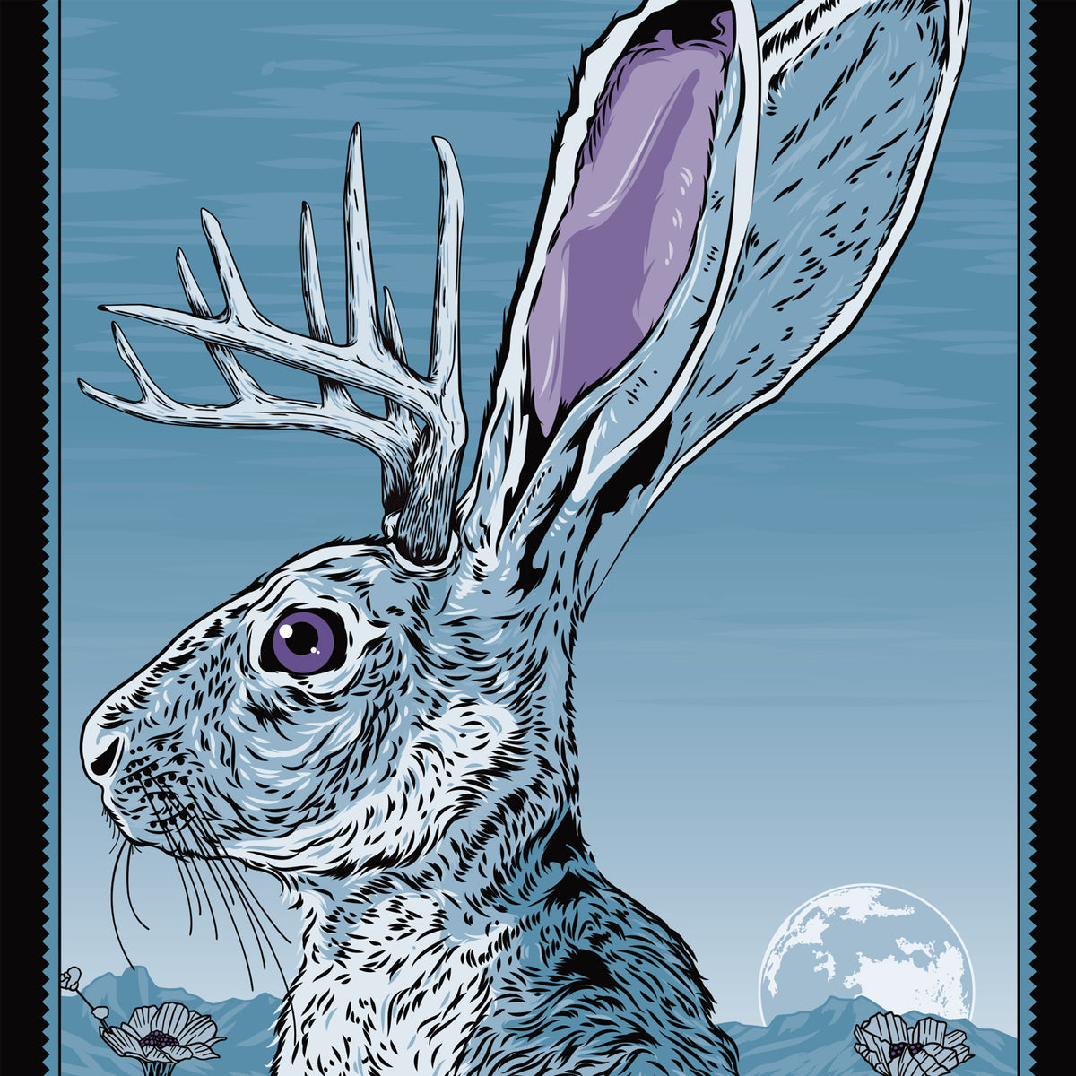 Jackalope at Night - Cryptid Creature of Myth Print - 36x11.75 inches ...