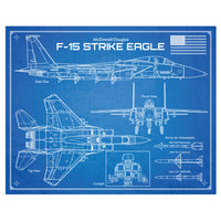 F-15 Strike Eagle - DaVinci or Blueprint Style Illustration - 8x10 or 16x20 inches