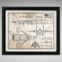 F-15 Strike Eagle - DaVinci or Blueprint Style Illustration - 8x10 or 16x20 inches