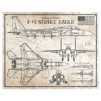 F-15 Strike Eagle - DaVinci or Blueprint Style Illustration - 8x10 or 16x20 inches