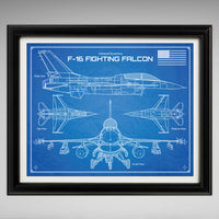 F-16 Fighting Falcon - DaVinci or Blueprint Style Illustration - 8x10 or 16x20 inches