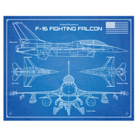 F-16 Fighting Falcon - DaVinci or Blueprint Style Illustration - 8x10 or 16x20 inches