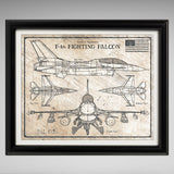 F-16 Fighting Falcon - DaVinci or Blueprint Style Illustration - 8x10 or 16x20 inches