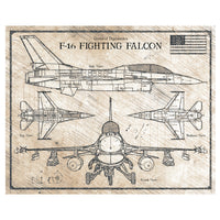 F-16 Fighting Falcon - DaVinci or Blueprint Style Illustration - 8x10 or 16x20 inches