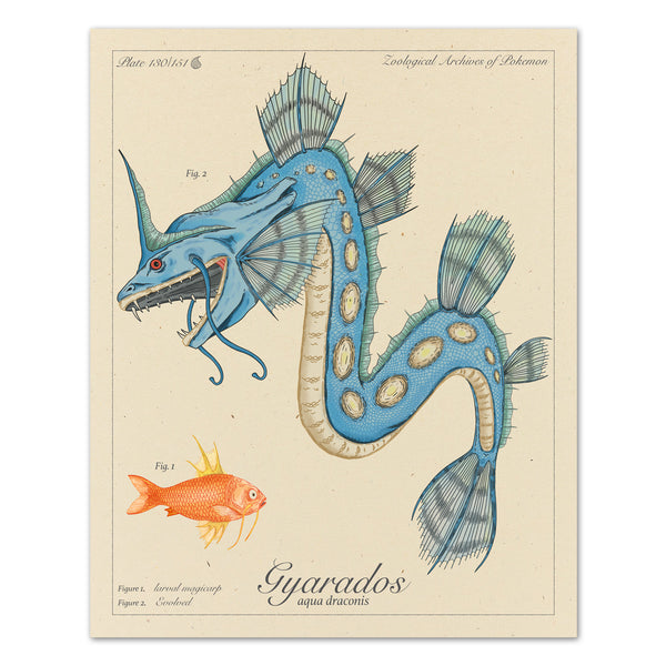 Gyarados - Vintage Style Pokemon Print - 8x10 or 16x20 inches