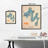 Gyarados - Vintage Style Pokemon Print - 8x10 or 16x20 inches