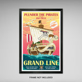 One Piece - Grand Line Vintage Travel Print - 11x17 inches