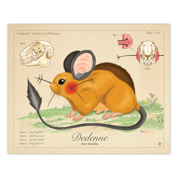 Dedenne - Vintage Style Pokemon Print - 8x10 or 16x20 inches