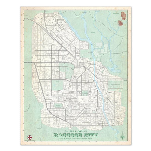 Raccoon City Vintage Style 16x20 Inch Map