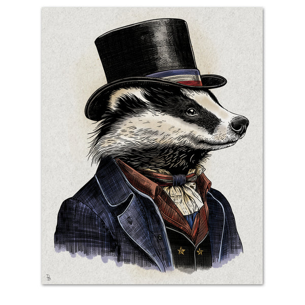 American Badger Illustration Vintage Style Print - (Various Sizes)