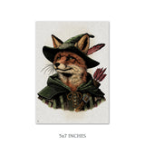Robin Hood Fox Illustration Vintage Style Print - (Various Sizes)