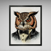 Sophisticated Owl Illustration Vintage Style Print - (Various Sizes)