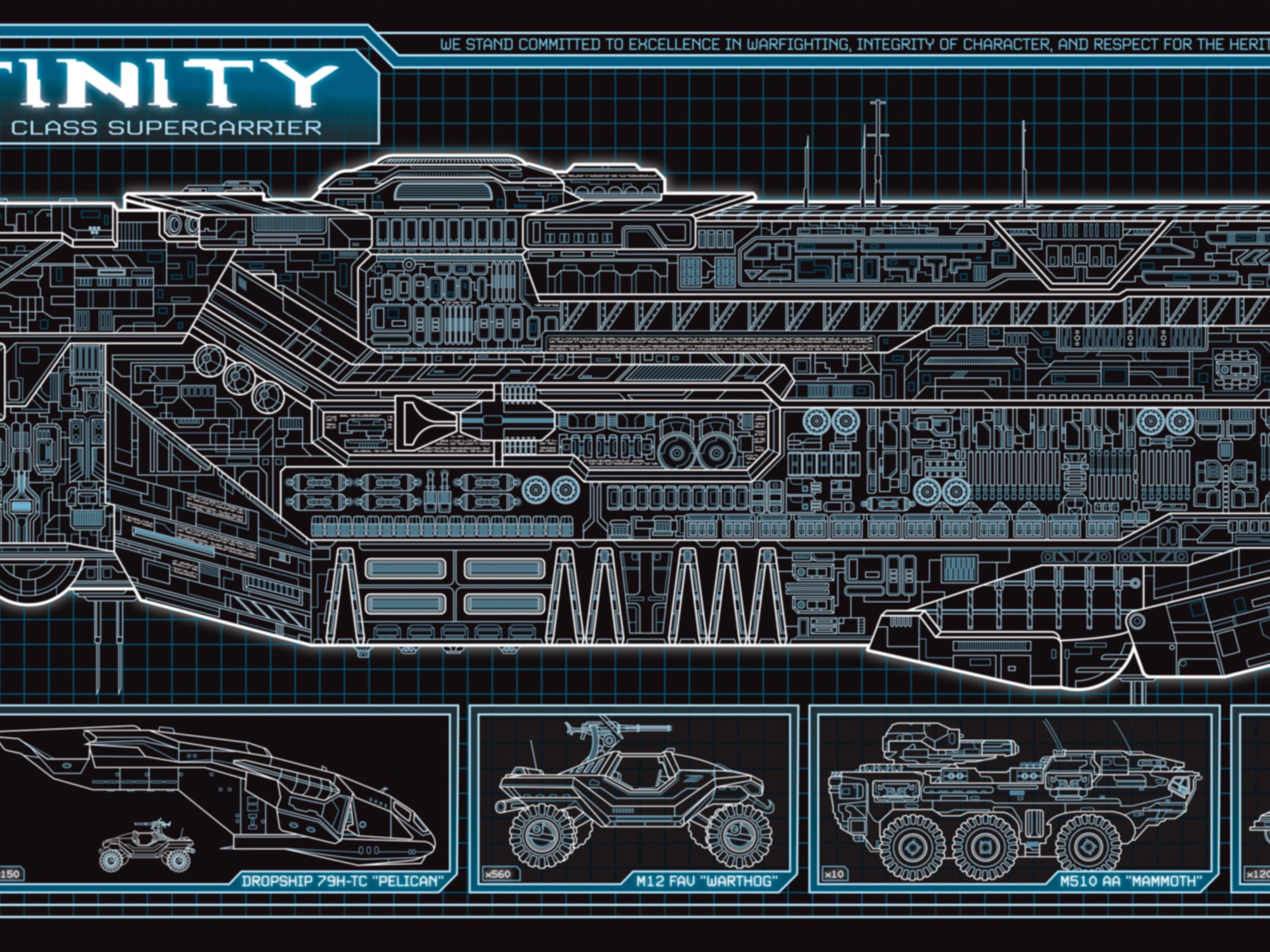 Unsc Infinity Class Halo UNSC Infinity - Infinity Class - Starship Schematic - 36x11.75 in ...