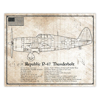 Da Vinci Style Illustration- P47 Thunderbolt Airplane Schematic Print - 8x10