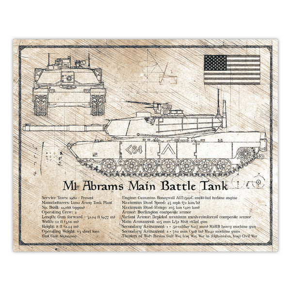 Da Vinci Style Illustration - M1 Abrams Schematic Print - 8x10