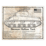 Da Vinci Style Illustration- Sherman Tank Schematic Print - 8x10