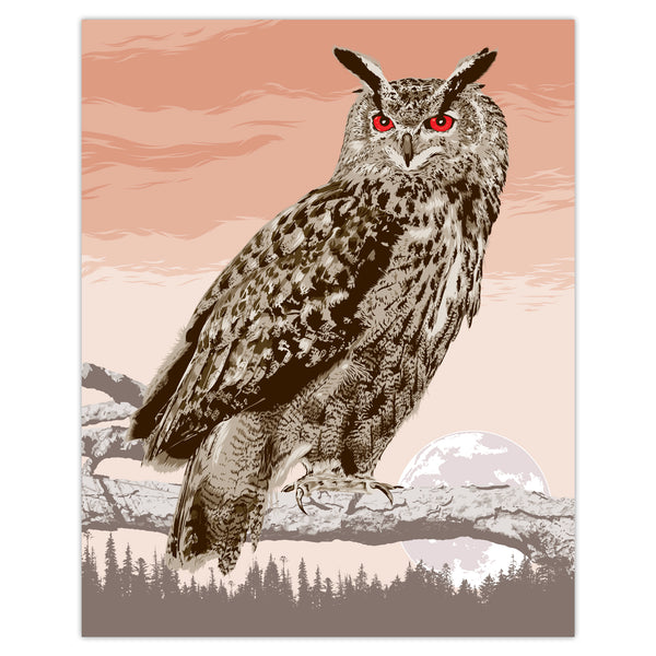 Great Horned Owl - Illustration Print - 16x20