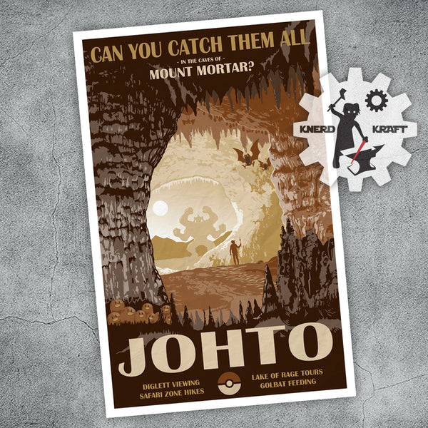 Pokemon - Johto Region - Vintage Travel Print - 11x17