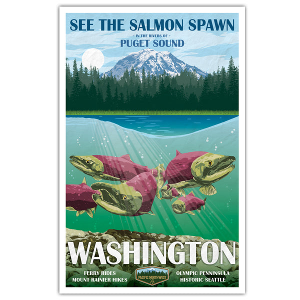 See The Salmon Spawn - Washington State Travel Print - 11x17 inches