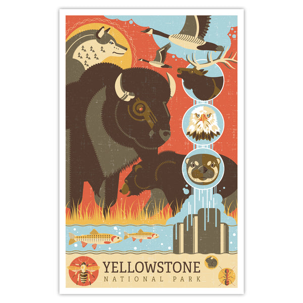 Yellowstone National Park - Graphic Icon Print - 11x17